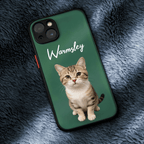 Custom Cat Photo Green iPhone Case with Text Protective Phone Case - DiyGiftly