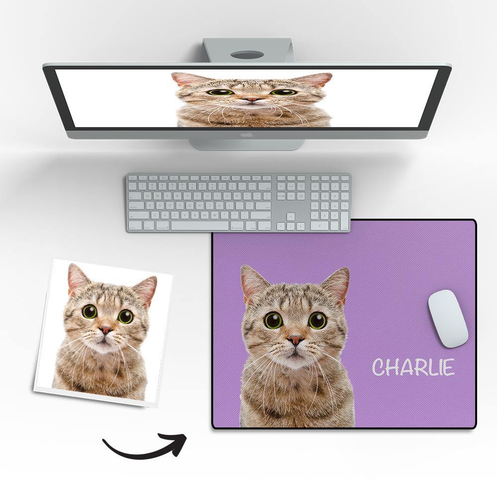 Grey Mouse Pad Personalized Pet Portrait with Name Desk Friendly Name Detail