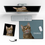 Personalized Pet Portrait with Name Mouse Pad Desk Friendly Name Detail Dark Blue