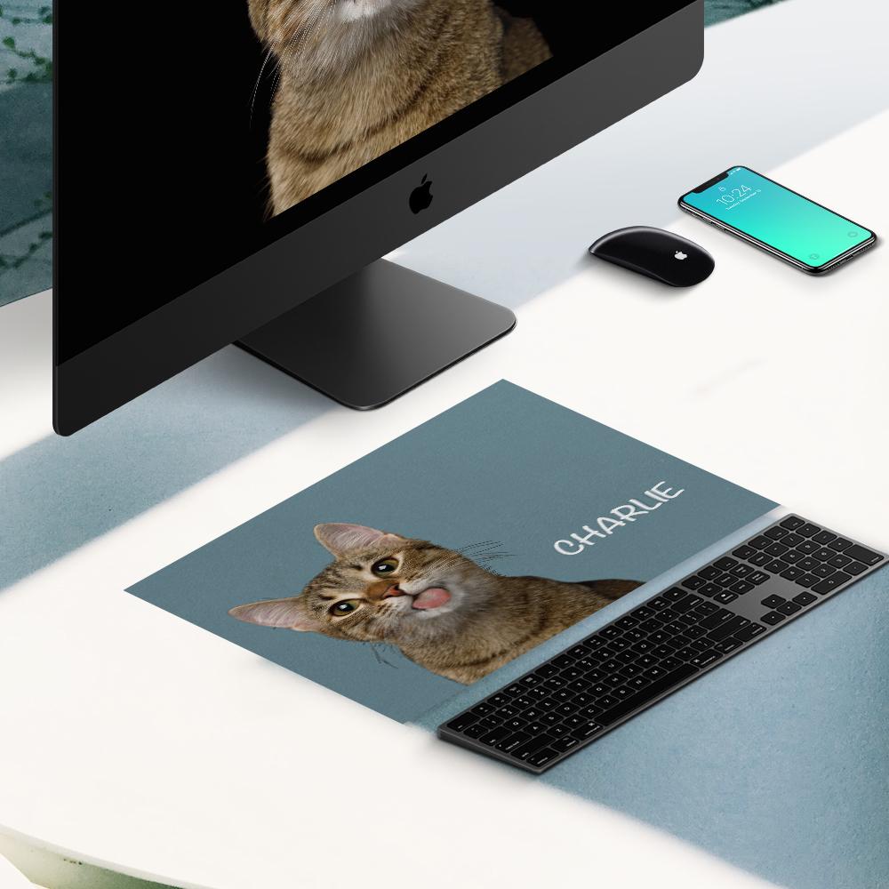 Mouse Pad Desk Friendly Name Detail Personalized Pet Portrait with Name for Desk Decor Black