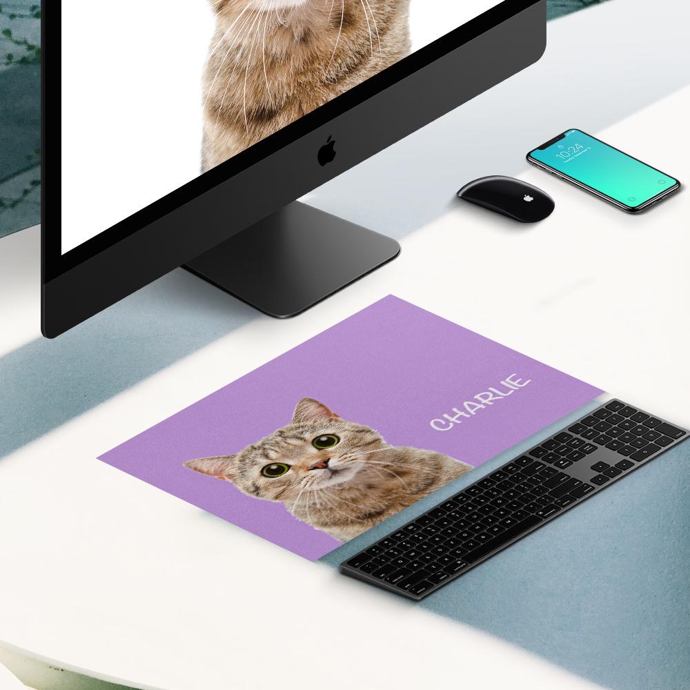 Purple Personalized Pet Portrait with Name Mouse Pad for Desk Decor