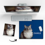 Mouse Pad Personalized Pet Portrait with Name for Desk Decor Grey Blue