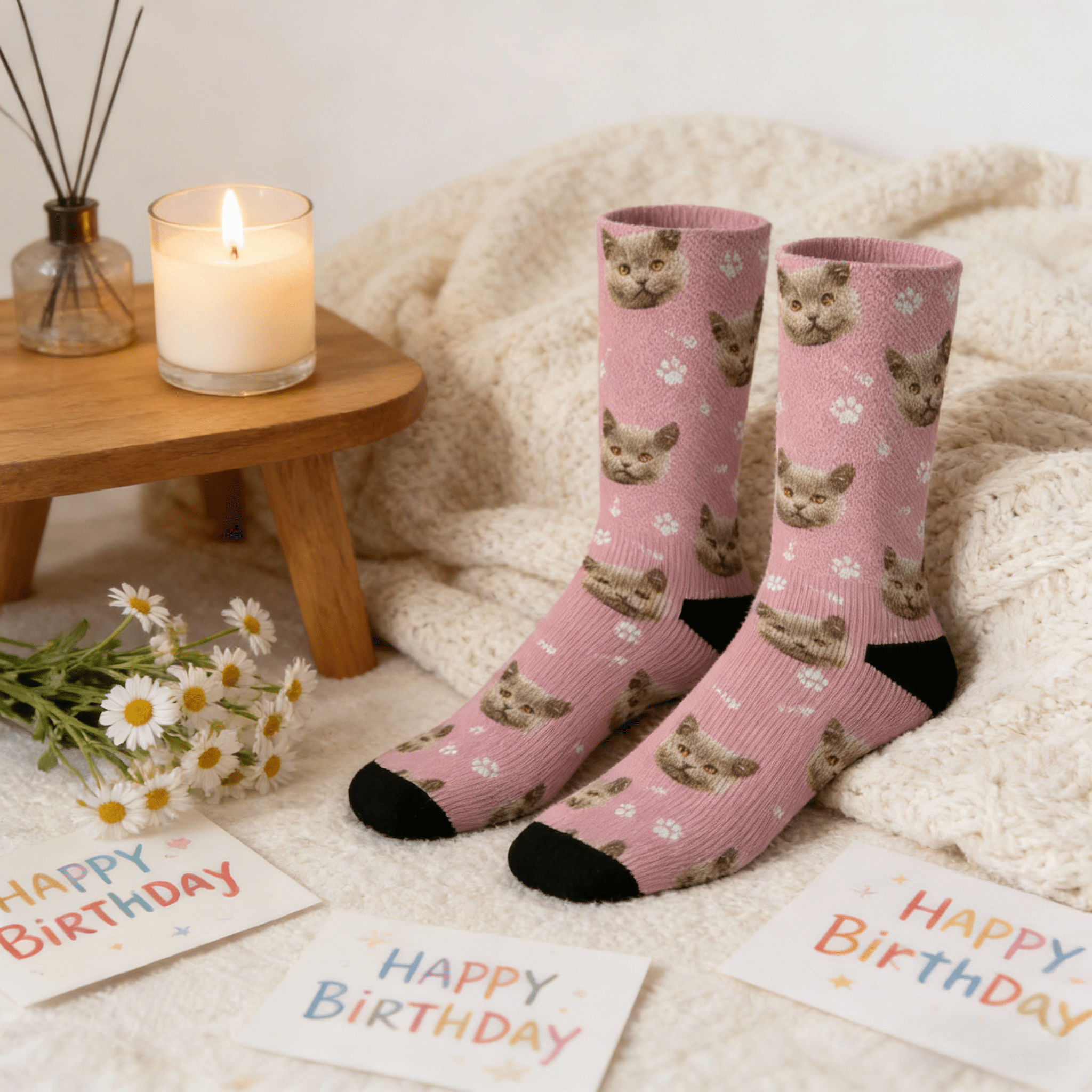 Cute Cat Smile Socks Personalized Pet Portrait Socks