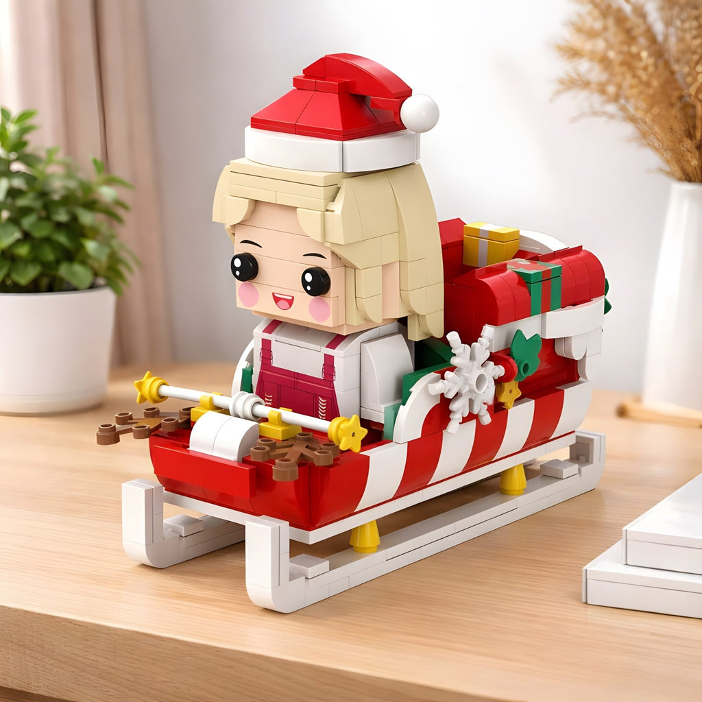 Custom Christmas Brick Figures Pen Holder Personalized Brick Figures and Pen Holder Custom Brick Figure with Santa's Sleigh - DiyGiftly