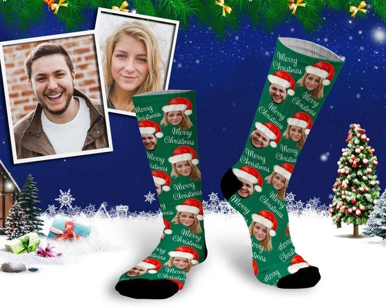 Custom Christmas Socks, Santa Hat Christmas Personalized Socks, Custom Face Socks, Custom Merry Christmas socks, Socks for men women 56649472 - DiyGiftly