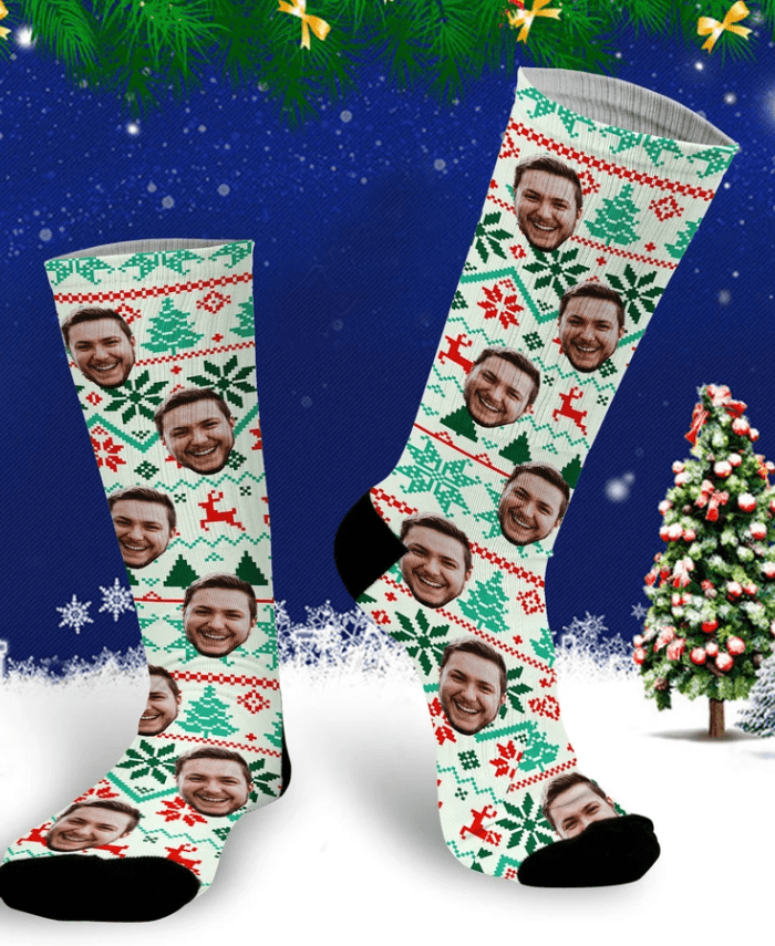 Custom Christmas Socks, Santa Hat Christmas Personalized Socks, Reindeer Socks, Custom Face Socks, Father Days gift, Socks for men 58253056 - DiyGiftly