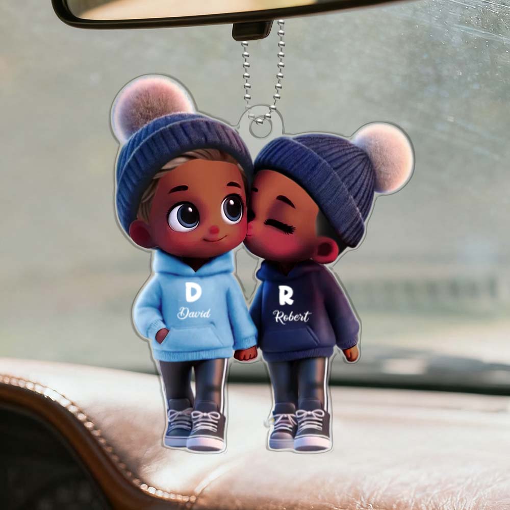 Custom Couple Cartoon Car Hanging Ornament – Personalized Name Car Decoration - DiyGiftly