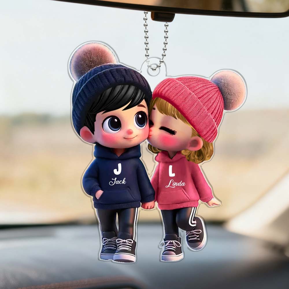 Custom Couple Cartoon Car Hanging Ornament – Personalized Name Car Decoration - DiyGiftly