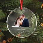 Custom Couple Photo Engaged Wedding Invitation Christmas Glass Circle Ornament 691987 - DiyGiftly