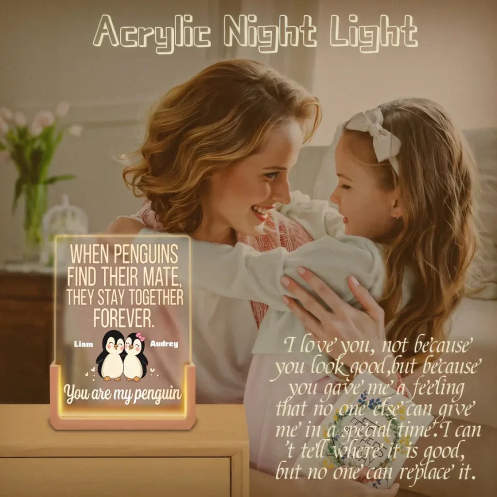 Custom Cute Couple Penguin - LED Acrylic Plaque 748457 - DiyGiftly