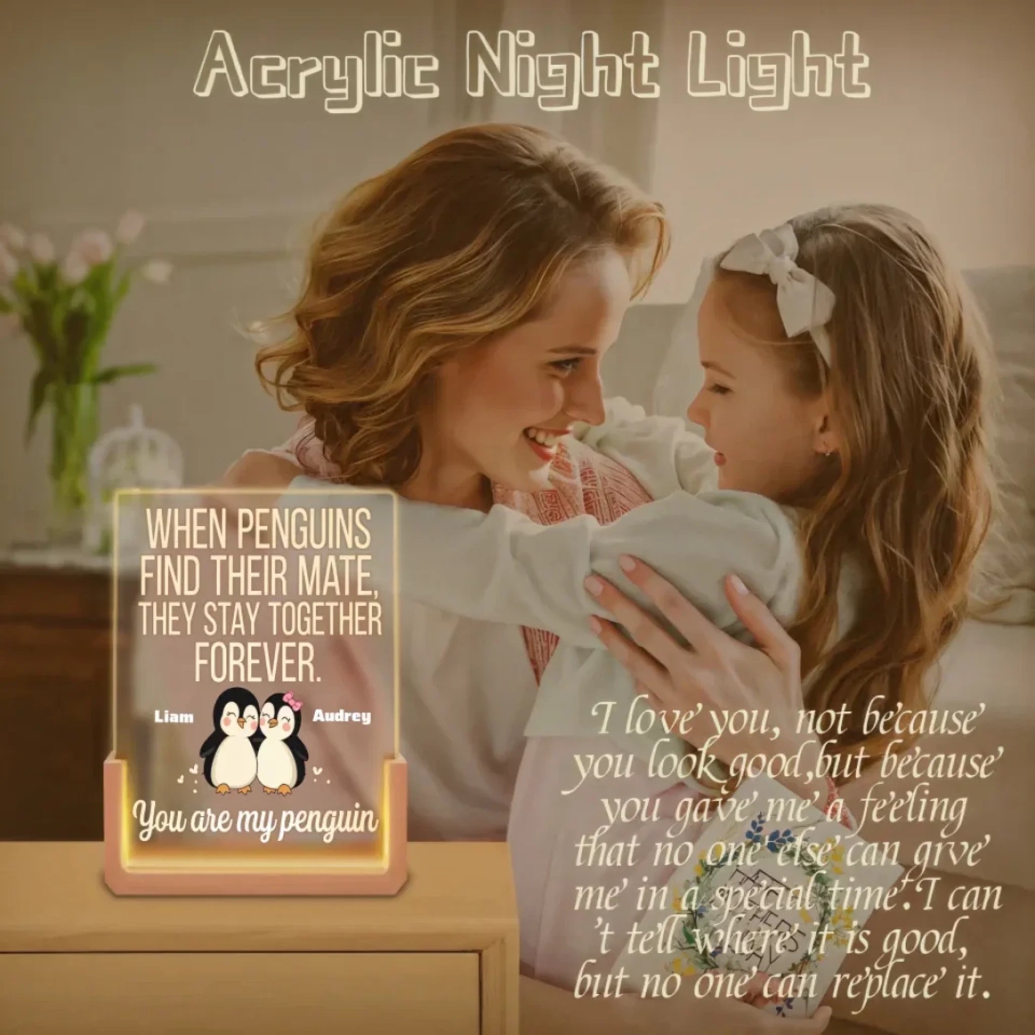 Custom Cute Couple Penguin - LED Acrylic Plaque 748457 - DiyGiftly