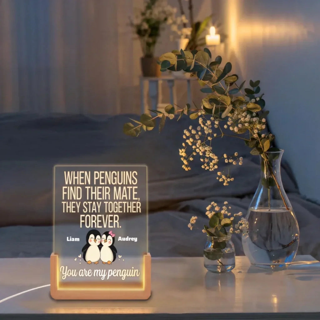 Custom Cute Couple Penguin - LED Acrylic Plaque 748457 - DiyGiftly
