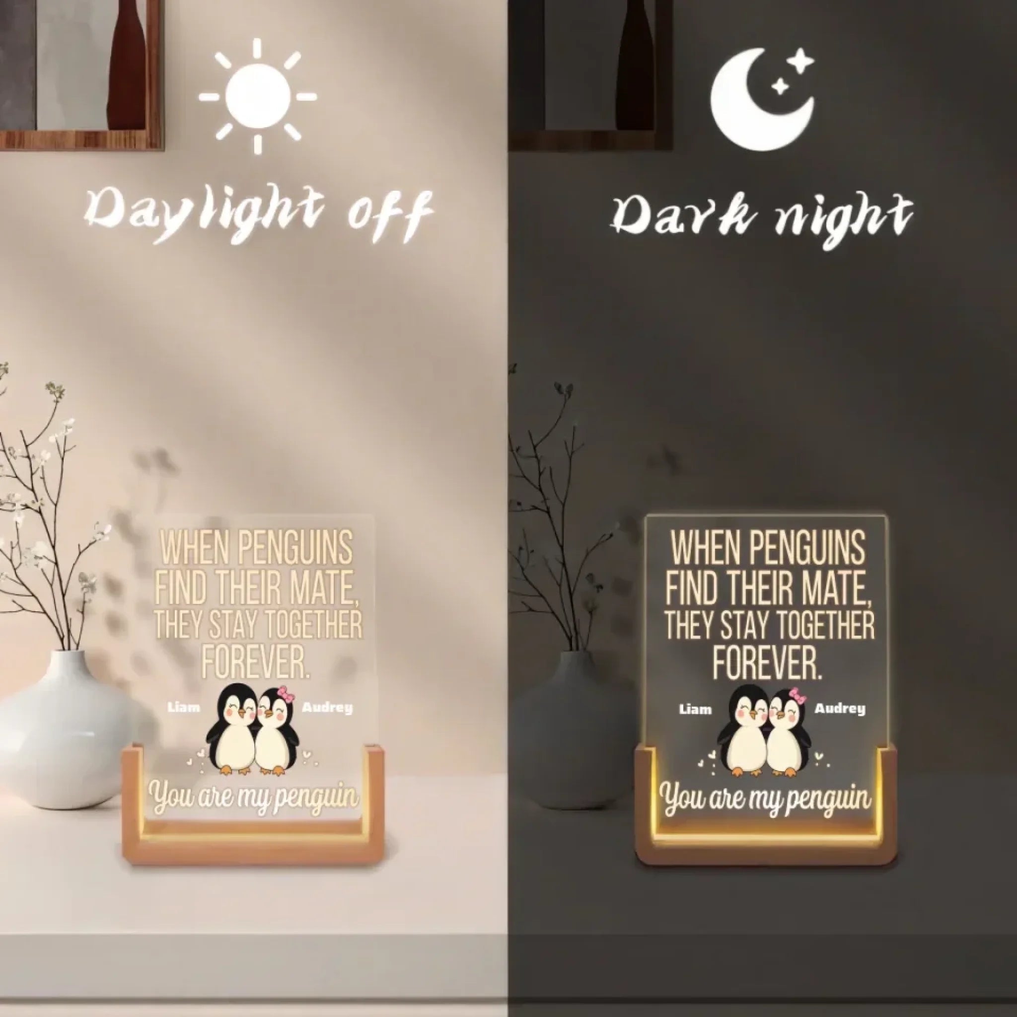 Custom Cute Couple Penguin - LED Acrylic Plaque 748457 - DiyGiftly