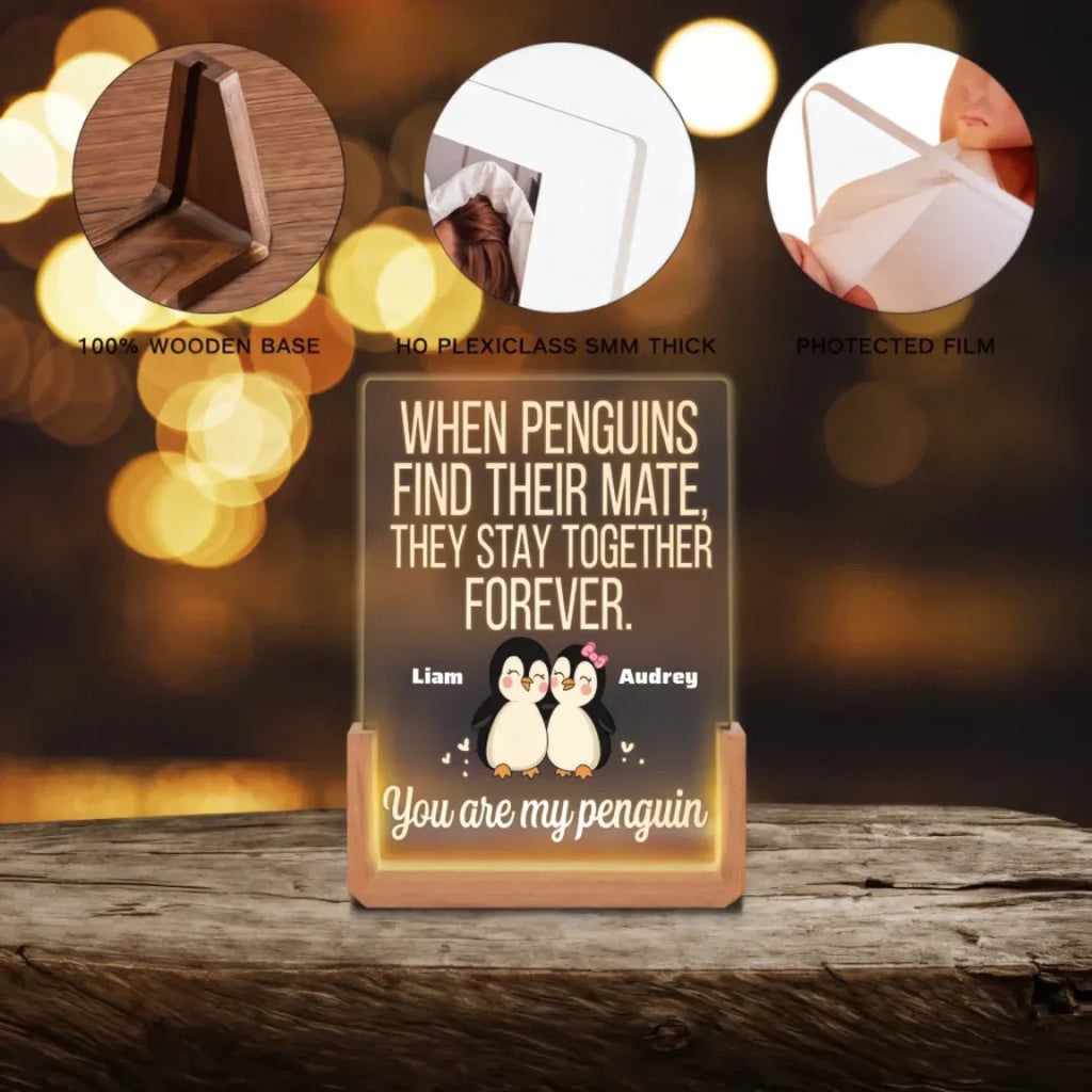 Custom Cute Couple Penguin - LED Acrylic Plaque 748457 - DiyGiftly