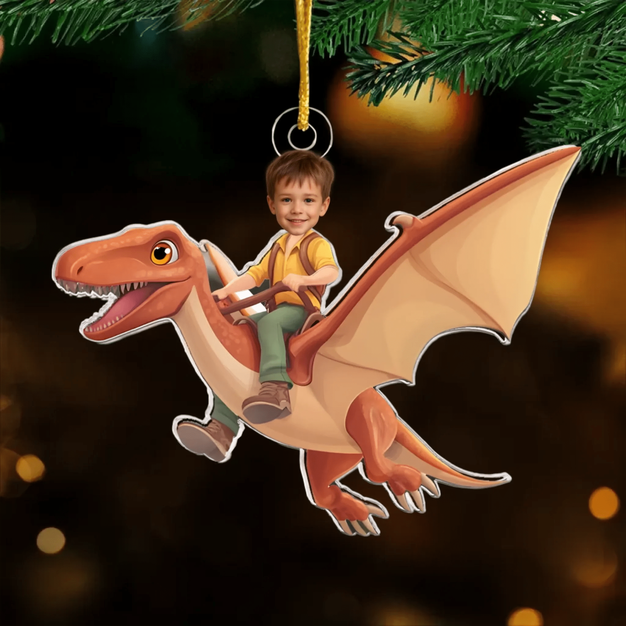 Custom Dinosaur Riding Ornament – Personalized Acrylic Photo Gift for Kids 1054600 - DiyGiftly