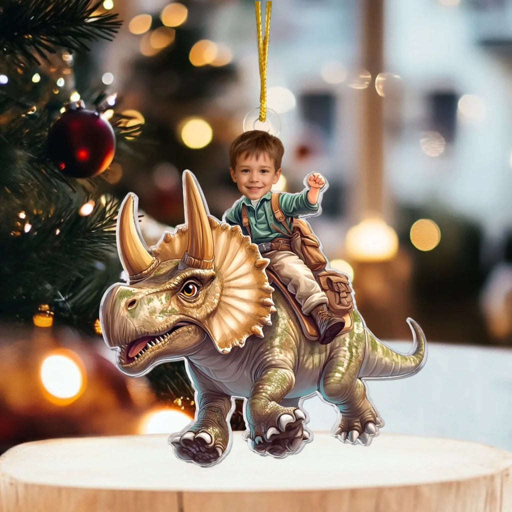 Custom Dinosaur Riding Ornament – Personalized Acrylic Photo Gift for Kids 1054600 - DiyGiftly