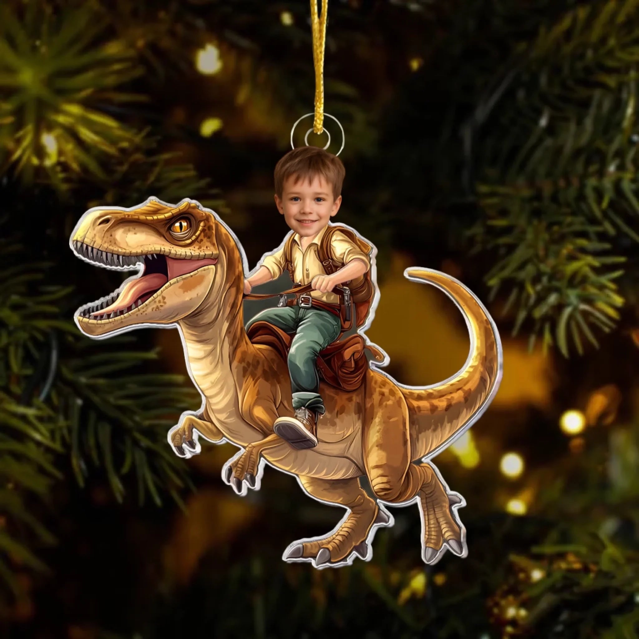 Custom Dinosaur Riding Ornament – Personalized Acrylic Photo Gift for Kids 1054600 - DiyGiftly