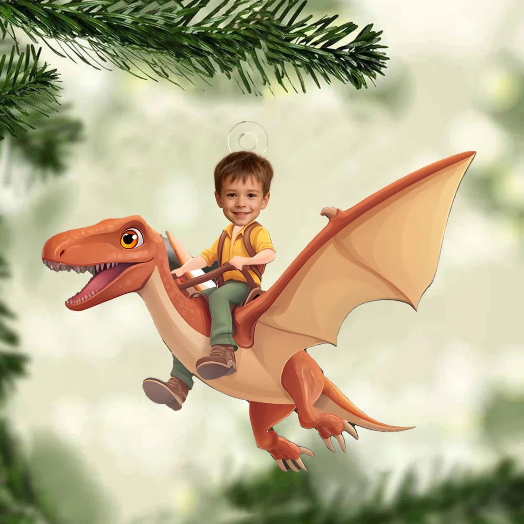 Custom Dinosaur Riding Ornament – Personalized Acrylic Photo Gift for Kids 1054600 - DiyGiftly