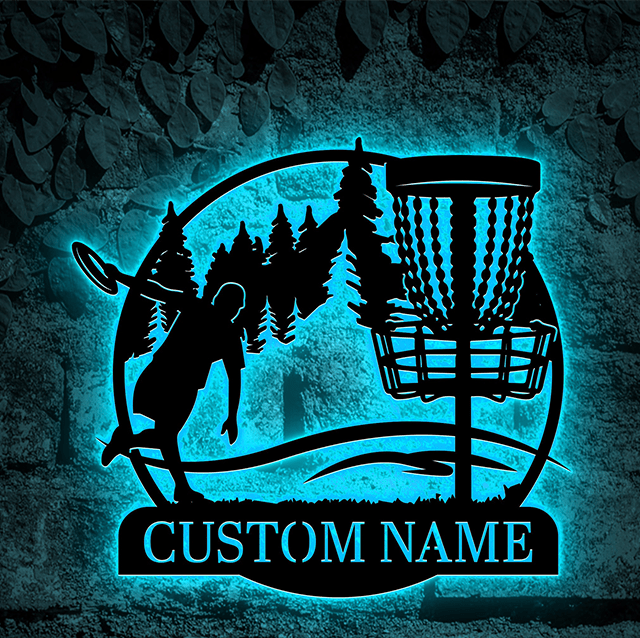 Custom Disc Golfers Metal Signage Lights – Personalized LED Wall Decor for Disc Golf Fans, Game Room, Sports Room, Man Cave, or Home Office Gift 832704 - DiyGiftly