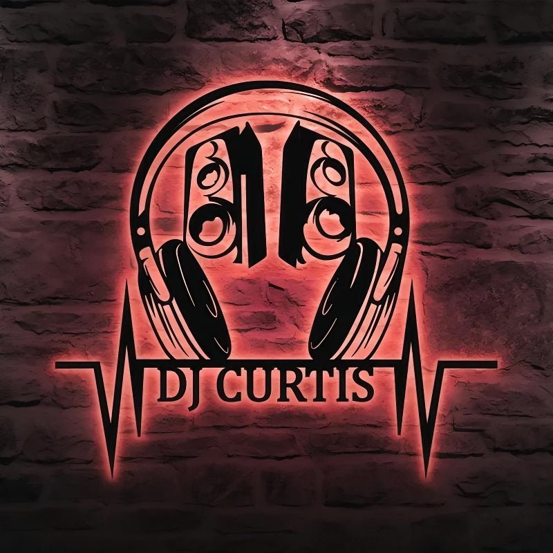 Custom DJ Headphones Metal Wall Decor – Personalized Music Studio LED Wall Art, Turntable and Headphone Metal Sign, Unique Gift for DJs, Musicians, and Music Lovers 90412544 - DiyGiftly