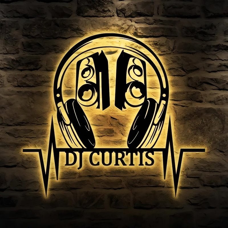 Custom DJ Headphones Metal Wall Decor – Personalized Music Studio LED Wall Art, Turntable and Headphone Metal Sign, Unique Gift for DJs, Musicians, and Music Lovers 90412544 - DiyGiftly