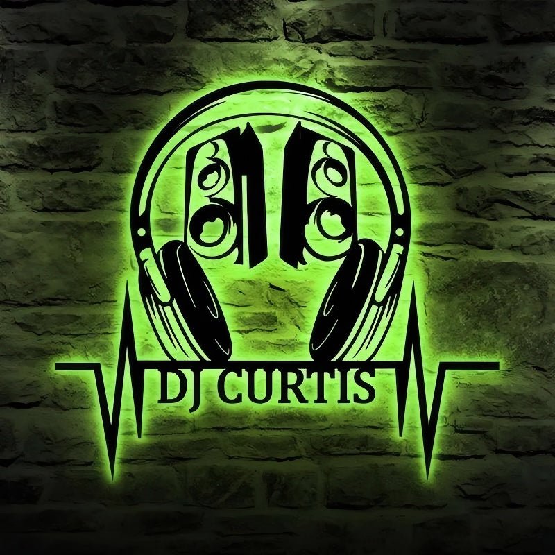 Custom DJ Headphones Metal Wall Decor – Personalized Music Studio LED Wall Art, Turntable and Headphone Metal Sign, Unique Gift for DJs, Musicians, and Music Lovers 90412544 - DiyGiftly