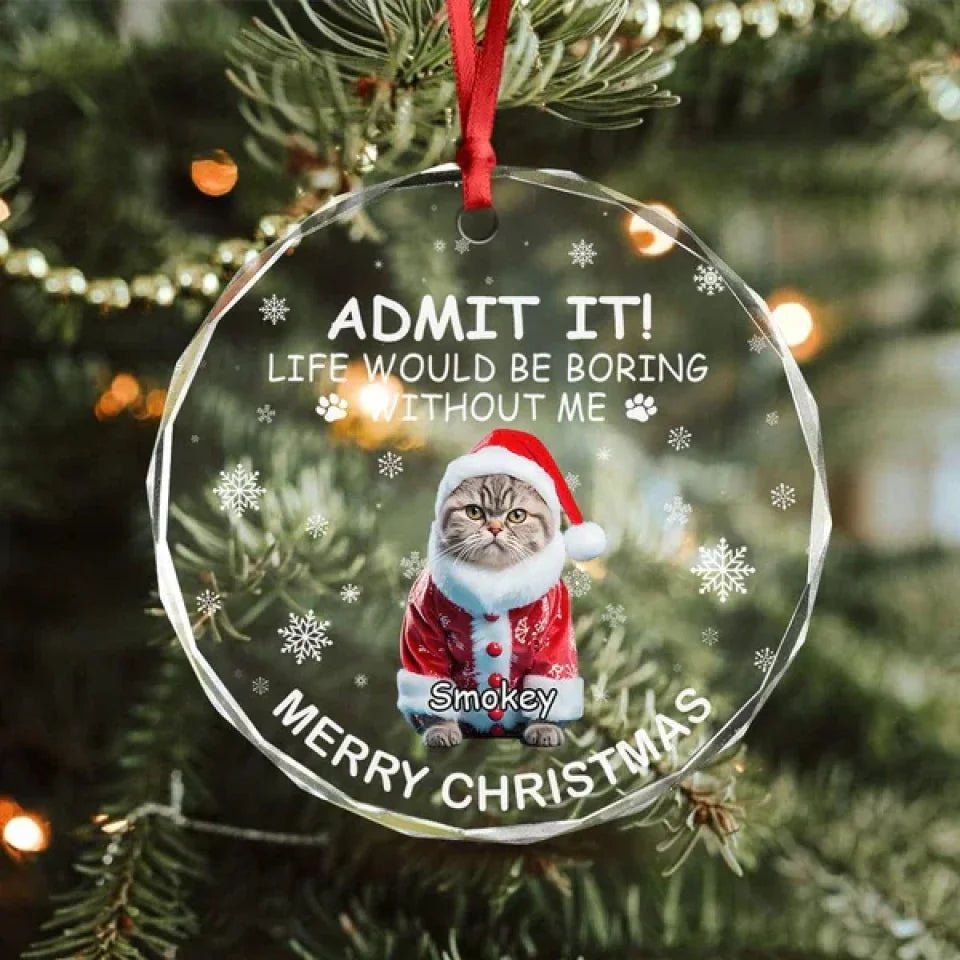 Custom Dog Cat Photo Life Would Be Boring Without Me Glass Circle Ornament 689507 - DiyGiftly