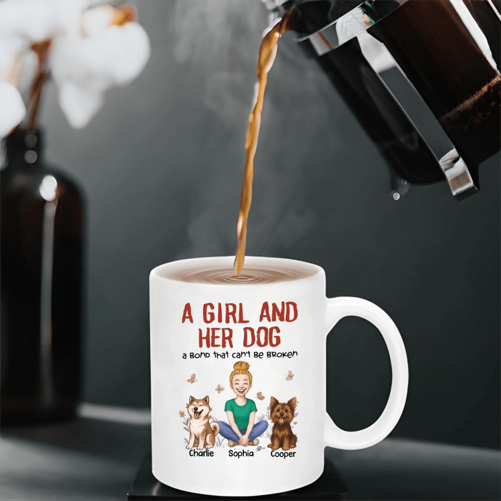 Custom Dog Lover Mug – A Girl, A Man & Their Dogs – Personalized Names & Pets – Heartwarming Family Gift 1051282 - DiyGiftly