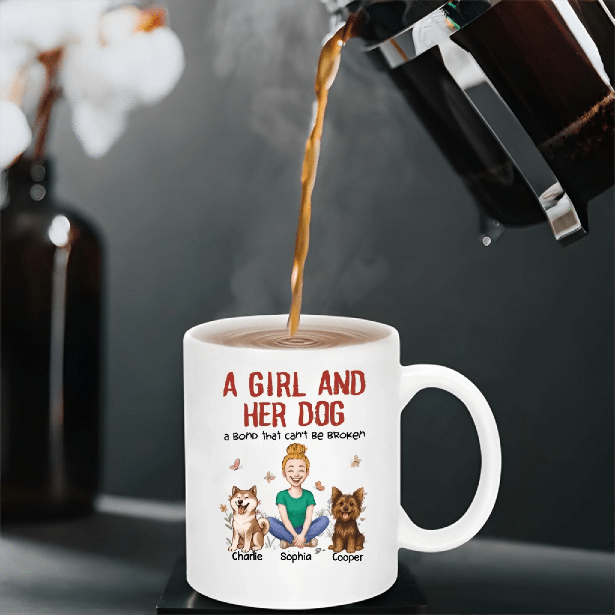 Custom Dog Lover Mug – A Girl, A Man & Their Dogs – Personalized Names & Pets – Heartwarming Family Gift 1051282 - DiyGiftly