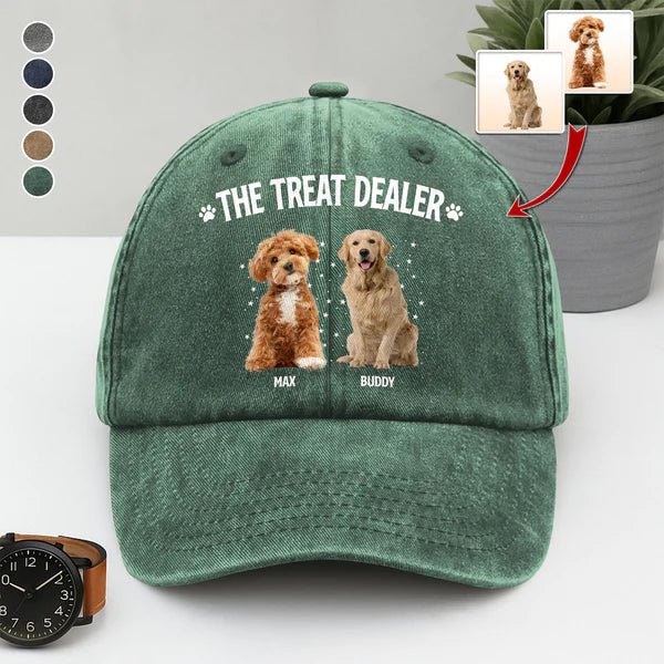 Custom Dog Photo “The Treat Dealer” Baseball Cap – Personalized Washed Denim Hat, Funny Pet Dad Gift 56835584 - DiyGiftly