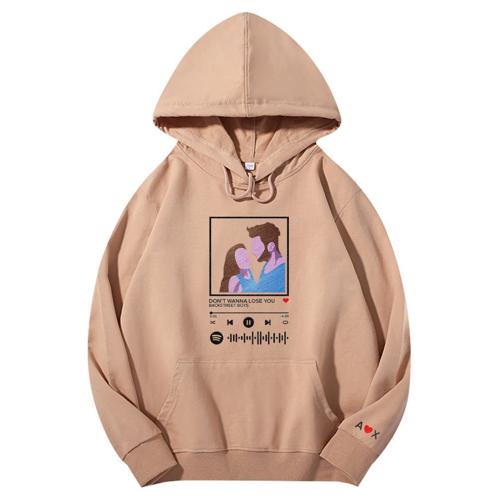 Custom embroidered pattern audio track hoodie comfortable fit trendy fashion for music lover - DiyGiftly