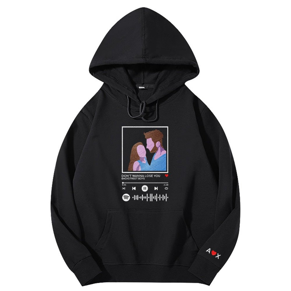 Custom embroidered pattern audio track hoodie comfortable fit trendy fashion for music lover - DiyGiftly