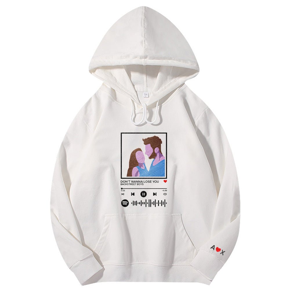 Custom embroidered pattern audio track hoodie comfortable fit trendy fashion for music lover - DiyGiftly