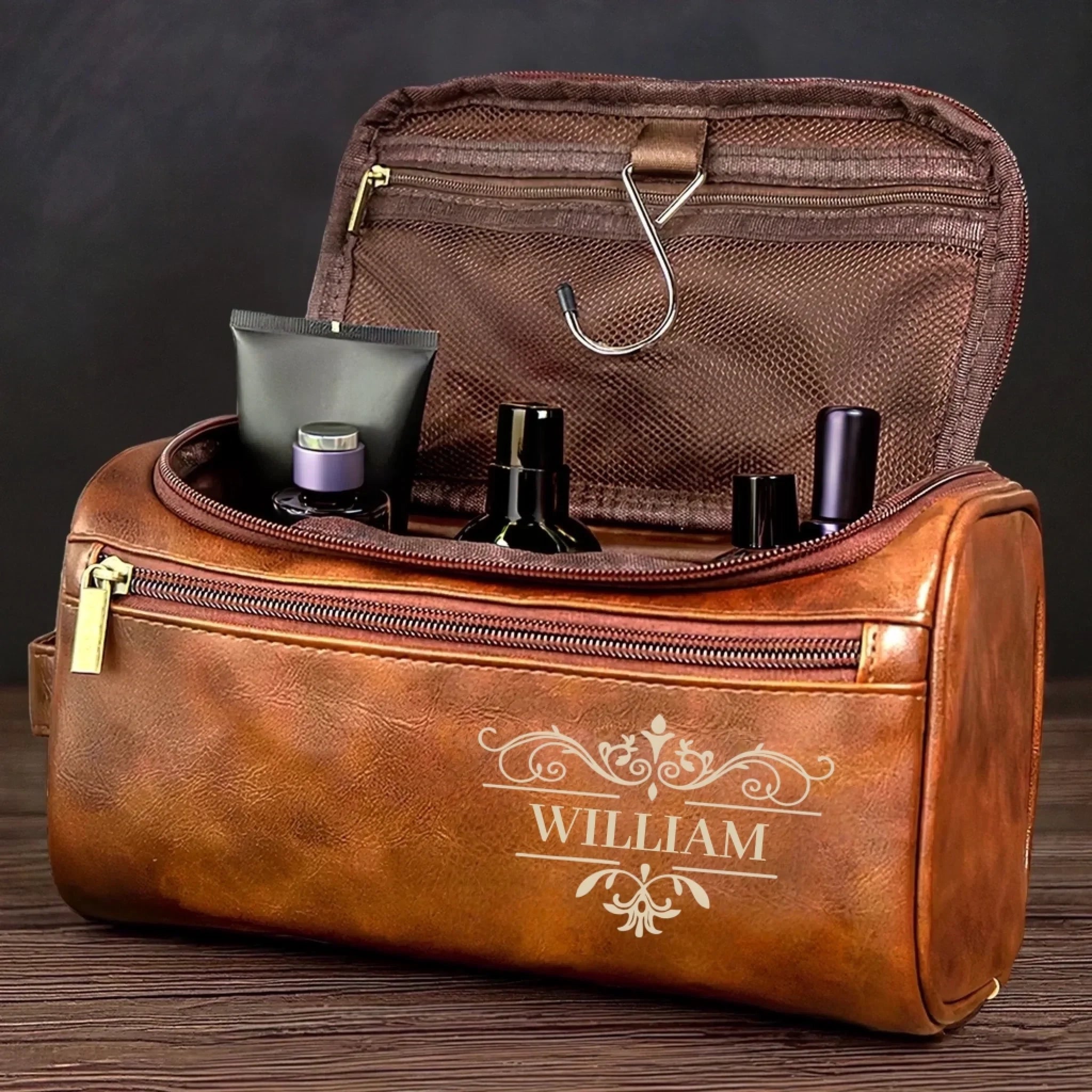 Custom Engraved Leather Toiletry Bag – “Crafted For A Good Man” Engraved Toiletry Bag – Best Birthday Gift for Dad, Brother, Grandpa, Husband – Travel Bag for Men 1069257 - DiyGiftly