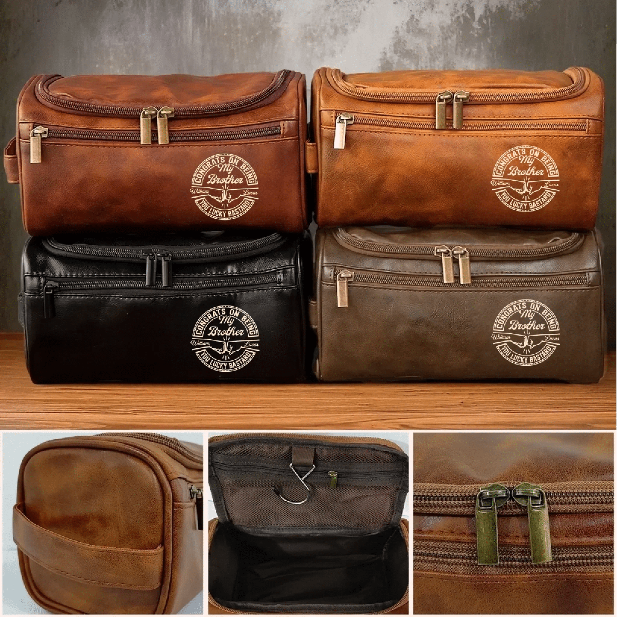 Custom Engraved Leather Toiletry Bag – Personalized Brother’s Travel Toiletry Organizer – Made For Your Journey – Custom Name Toiletry Bag for Men’s Trips, Daily Grooming, Birthday or Holiday Gifts 1069207 - DiyGiftly