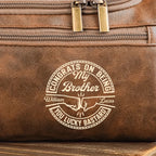 Custom Engraved Leather Toiletry Bag – Personalized Brother’s Travel Toiletry Organizer – Made For Your Journey – Custom Name Toiletry Bag for Men’s Trips, Daily Grooming, Birthday or Holiday Gifts 1069207 - DiyGiftly