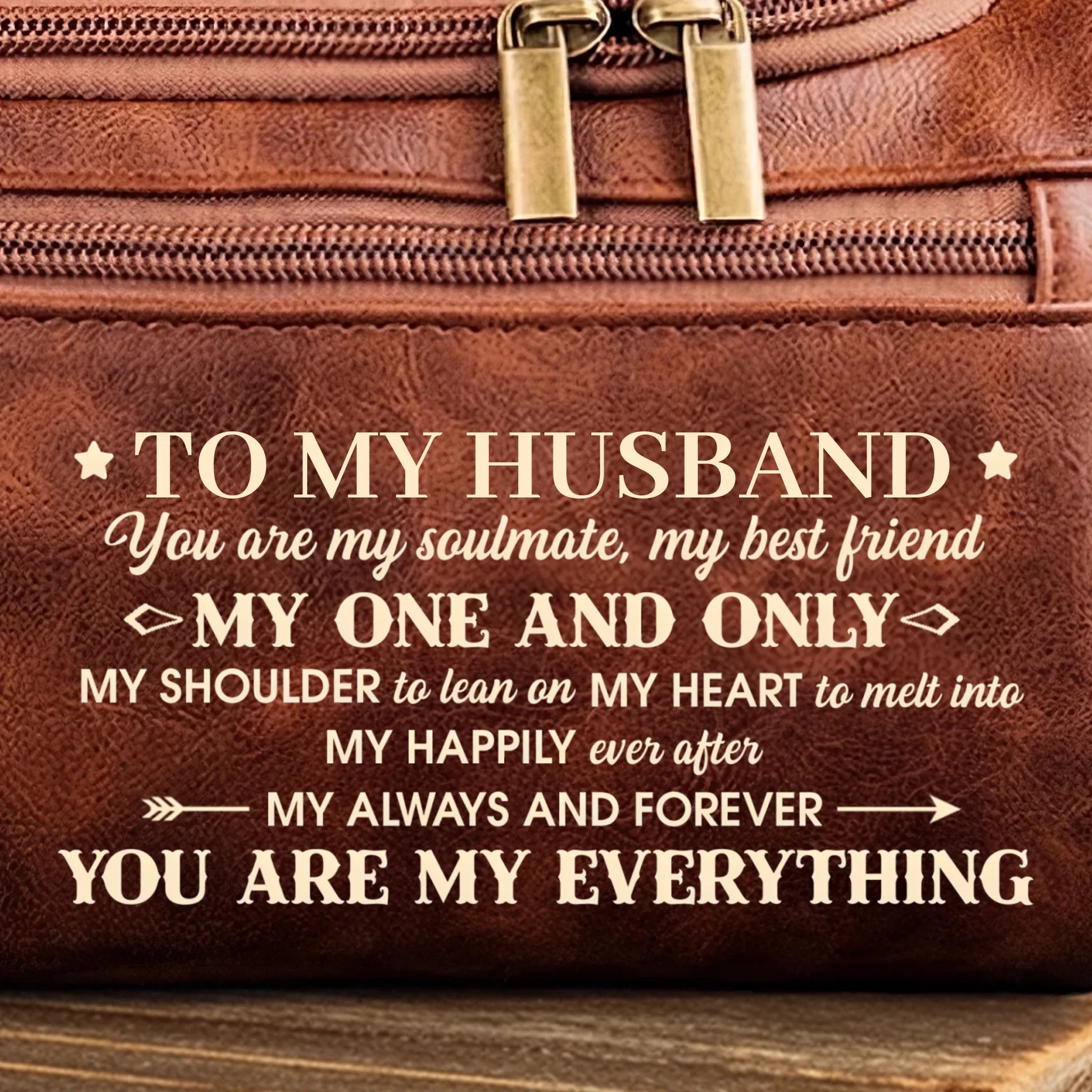 Custom Engraved Leather Toiletry Bag – With You Life Feels Right – Unique Birthday Gift for Husband, Boyfriend, Father, Anniversary or Holiday Gift 1069191 - DiyGiftly