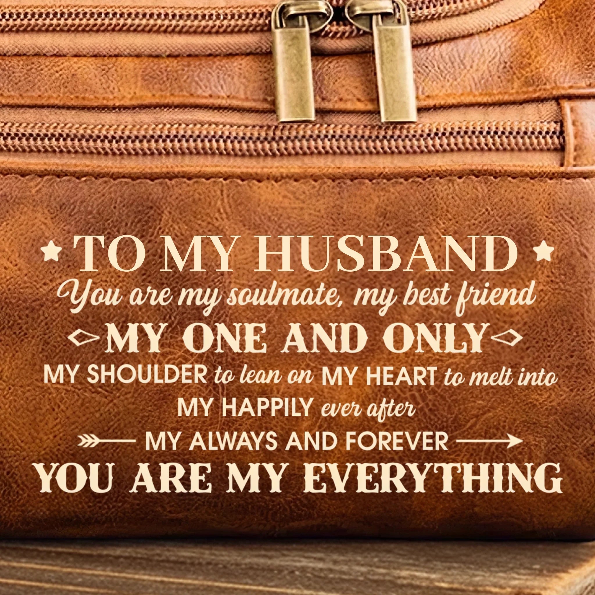 Custom Engraved Leather Toiletry Bag – With You Life Feels Right – Unique Birthday Gift for Husband, Boyfriend, Father, Anniversary or Holiday Gift 1069191 - DiyGiftly