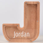 Custom Engraved Name Oak Wooden Letter Piggy Bank - DiyGiftly