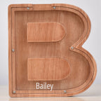 Custom Engraved Name Oak Wooden Letter Piggy Bank - DiyGiftly