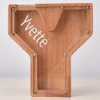 Custom Engraved Name Oak Wooden Letter Piggy Bank - DiyGiftly