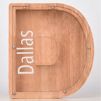 Custom Engraved Name Oak Wooden Letter Piggy Bank - DiyGiftly