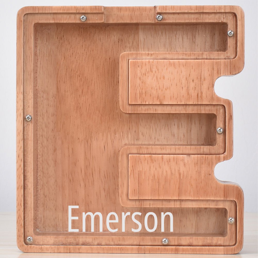 Custom Engraved Name Oak Wooden Letter Piggy Bank - DiyGiftly