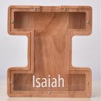 Custom Engraved Name Oak Wooden Letter Piggy Bank - DiyGiftly