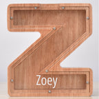 Custom Engraved Name Oak Wooden Letter Piggy Bank - DiyGiftly