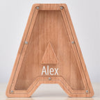 Custom Engraved Name Oak Wooden Letter Piggy Bank - DiyGiftly