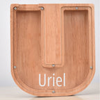 Custom Engraved Name Oak Wooden Letter Piggy Bank - DiyGiftly