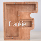 Custom Engraved Name Oak Wooden Letter Piggy Bank - DiyGiftly
