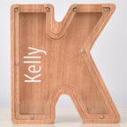 Custom Engraved Name Oak Wooden Letter Piggy Bank - DiyGiftly