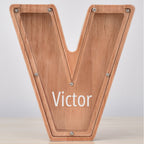 Custom Engraved Name Oak Wooden Letter Piggy Bank - DiyGiftly